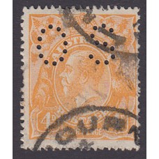 Australian    King George V    4d Orange   Single Crown WMK  Perf O.S. Plate Variety 2R5..
